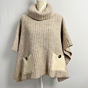 Moth Anthropologie Westwind Alpaca Wool Sweater Poncho Cape Pockets Women's OS
